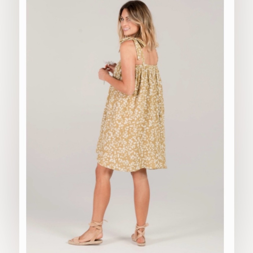 Rylee + Cru Mustard Yellow Floral Tie-Shoulder Sundress